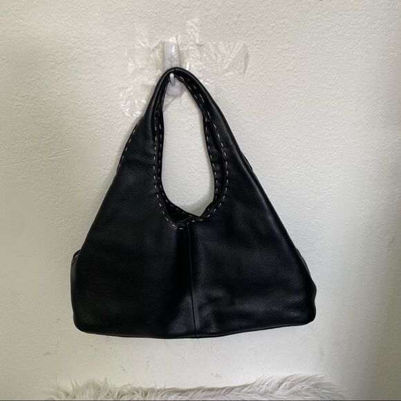 Donald J Pliner Black Leather Dual Top Handle Shoulder Tote Bag Purse - Picture 4 of 14